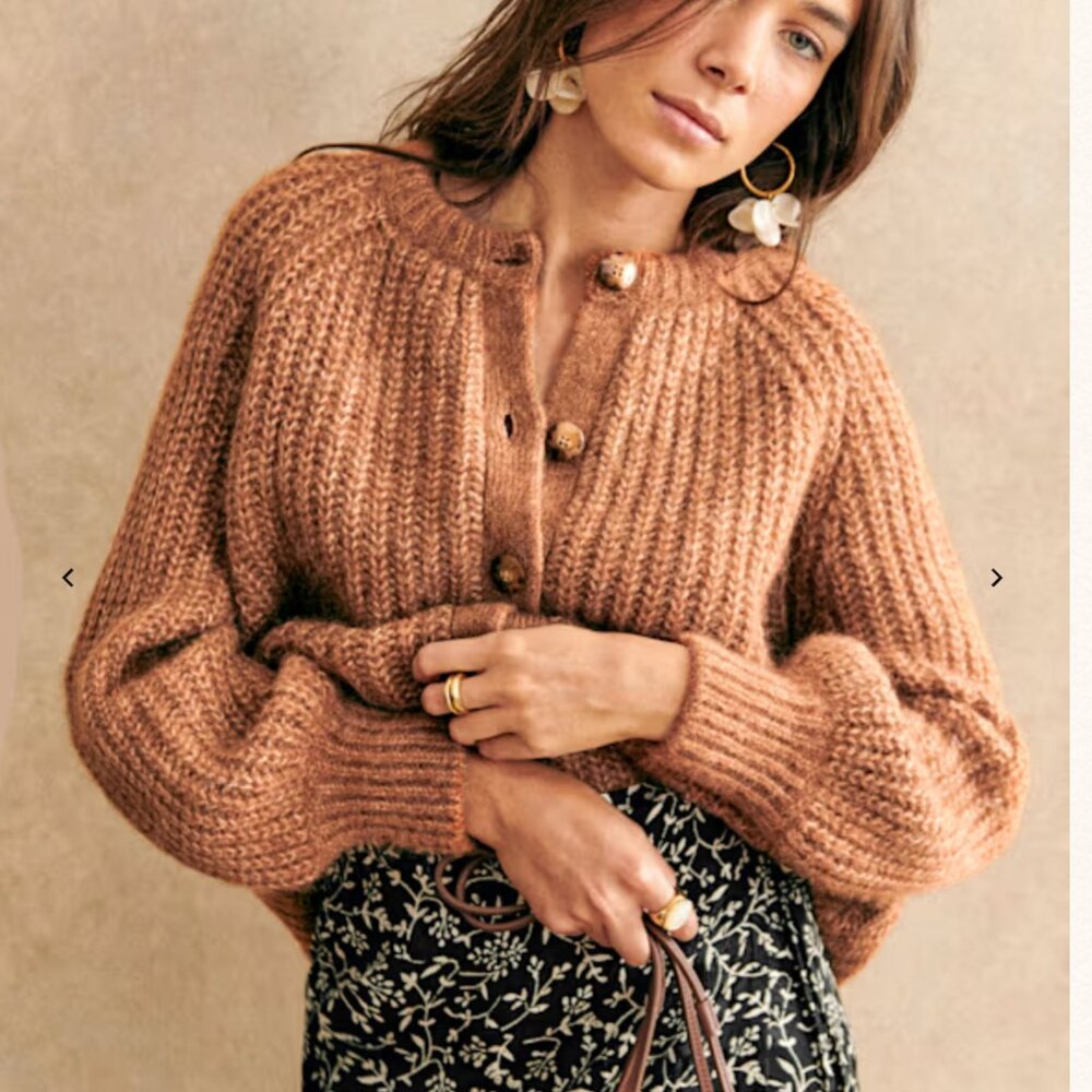 NWOT Sezane Emile Cardigan, Mottled Carmel, Sz S